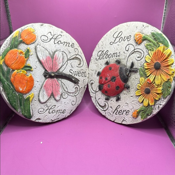 None Other - Garden Plaques Set - Dragonfly & Ladybug Floral